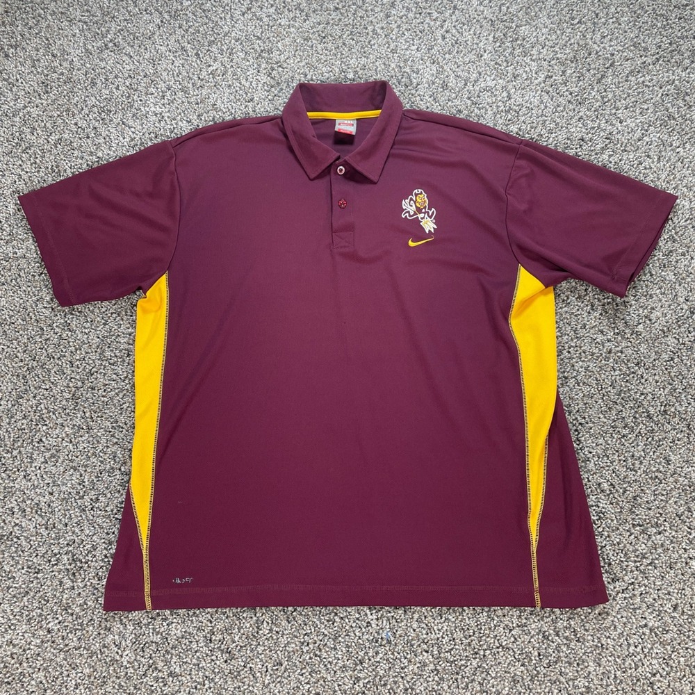 Nike Men's XXL Team Arizona State Sun Devils Polo Shirt Maroon ASU Sparky Mascot - Picture 2 of 9